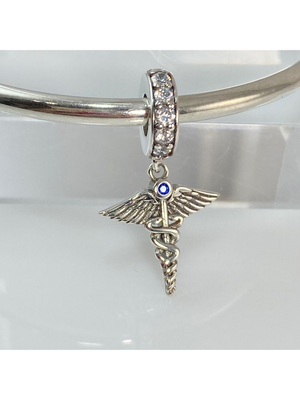 Caduceus Medical Industry Symbol Angel Wings Entwined Serpents Dangle Charm